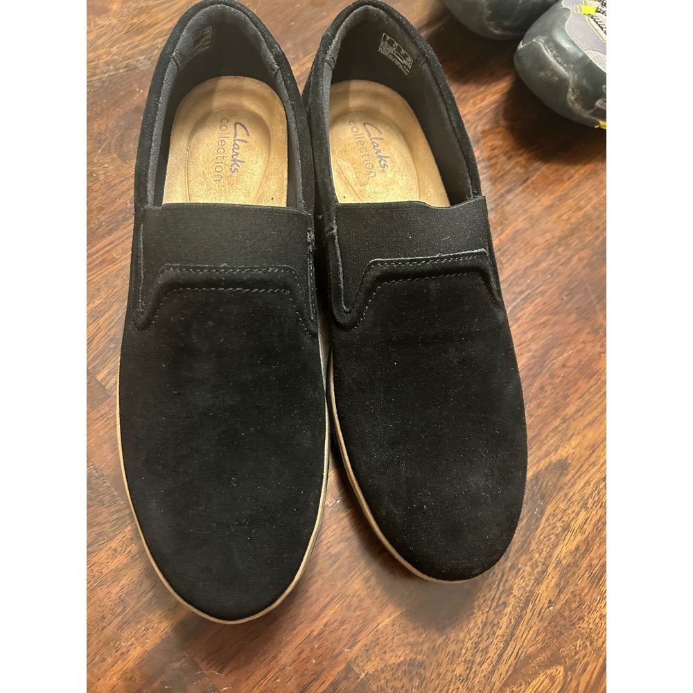Clarks Collection Black Suede Slip On Platform Loafers Ultimate Comfort